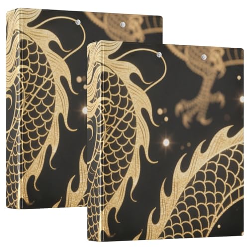 Notizbuch mit drei Ringen, 3,8 cm, schwarzer und goldener Drache mit Klemmbrett, 1/2 Packung, Ordner für die Schule, 200 Blatt, 2 Stück Notizbuch mit drei Ringen, 3,8 cm, schwarzer und goldener Drache mit Klemmbrett, 1/2 Packung, Ordner für die Schule, 200 Blatt, 2 Stück von KLL