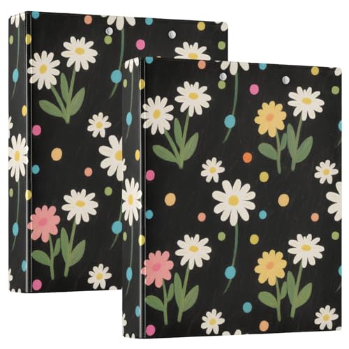 Notizbuchordner mit 3 Ringen, 3,5 cm, bunte Blumen, schwarz, mit Klemmbrett, 1/2er-Pack für Briefgröße (27,9 x 21,6 cm), Hardcover, 2 Stück von KLL