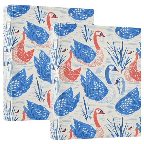 Notizbuchordner mit 3 Ringen, 3,8 cm, Rot-Blau, Schwäne, Kunst mit Innentaschen, 1/2 Packung Ordner für Briefgröße (27,9 x 21,6 cm), 200 Blatt, 2 Stück von KLL