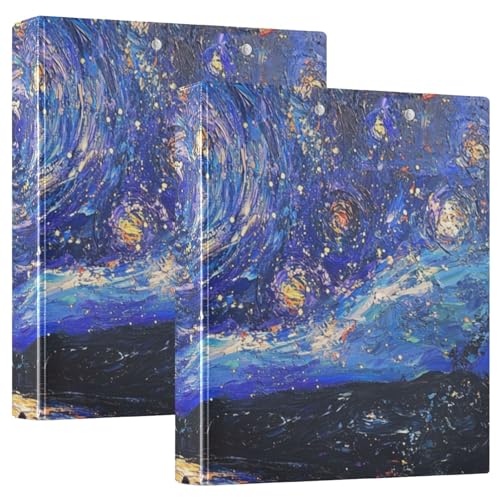 Notizbücher mit 3 Ringen, 1 und 1/2 Zoll, Mitternachtssternenhimmel, Sterne mit Tascheneinband, 1/2 Packungen für Briefgröße (27,9 x 21,6 cm), Hardcover, 2 Stück von KLL