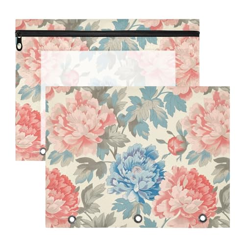 Ordner, stabile 3-Loch-Tasche für A4-Papier, Briefe, 2 Stück, Lehrer, Schulanfang, blühende blaue und rosa Blumen von KLL