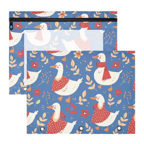 Ordner, transparent, 3 Locher für A4-Papier, Briefe, 2 Stück, Studenten, College, Zubehör, Cartoon, Weiß, niedliche Ente, Marineblau von KLL