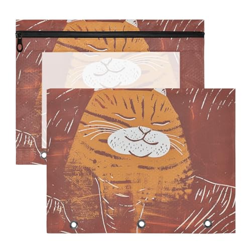 Ordner, transparent, 3 Löcher, für A4-Papier, Briefe, 2 Stück, Lehrer Zuhause, Orange, große Katze, Minimalismus von KLL