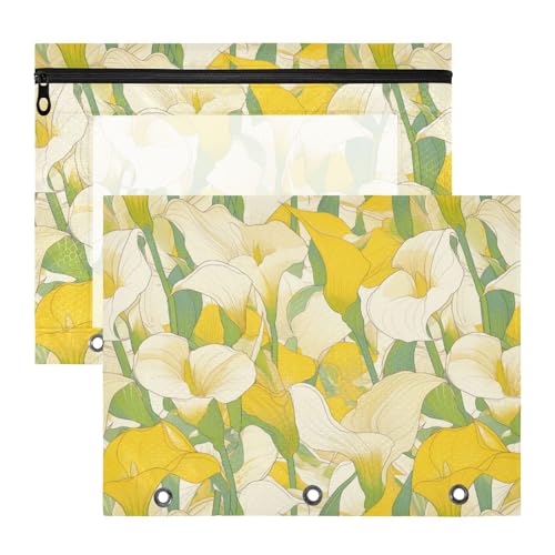 Ordner, transparent, 3-fach Locher, für A4-Papier, Briefe, 2 Stück, Lehrer, Büro, schick, Calla, Lilie, Zitronengelb, Hellgrün von KLL