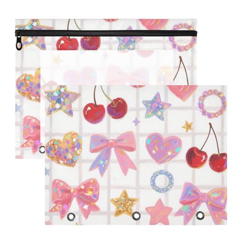 Ordner, transparente Taschenordner für 3 Ringe, 2 Stück, für Schüler, Schule, Studenten, Lehrerbedarf, niedliche Pailletten, rosa Schleife, Kirsche Ordner, transparente Taschenordner für 3 Ringe, 2 Stück, für Schüler, Schule, Studenten, Lehrerbedarf, niedliche Pailletten, rosa Schleife, Kirsche von KLL