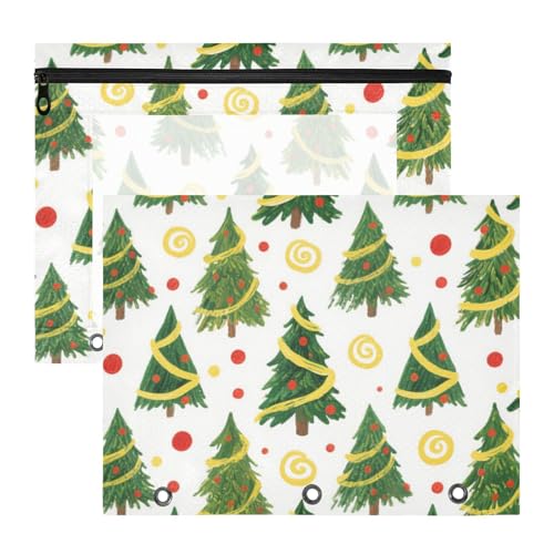 Ordner, transparenter Kunststoff, Ordner für 3 Ringe, 2 Stück, für Schüler, Schule, Studenten, Lehrerbedarf, Frohe Weihnachten, grüner Weihnachtsbaum von KLL