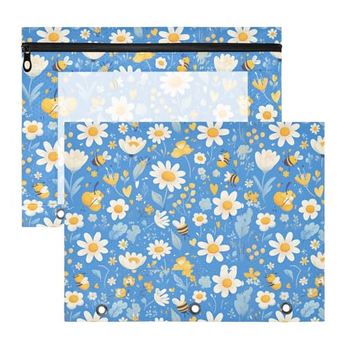 Ordner mit 3 Löchern, 3 Löchern, für A4-Papier, Briefe, 2 Stück, Studenten, Büro, Cartoon, niedliche Biene, Blume von KLL