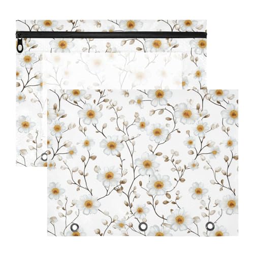 Ordner mit 3 Löchern, Kunststoff, für A4-Papier, Briefe, 2 Stück, für Lehrer, Schulanfang, schlichtes weißes Blumenmuster Ordner mit 3 Löchern, Kunststoff, für A4-Papier, Briefe, 2 Stück, für Lehrer, Schulanfang, schlichtes weißes Blumenmuster von KLL