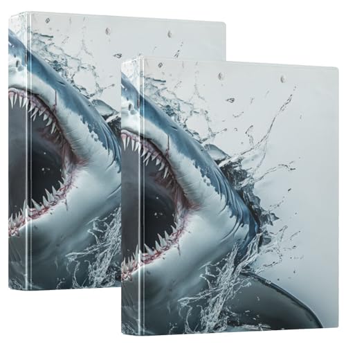 Ordner mit 3 Ringen, 3,8 cm, 3D-Loch, weiße Wand, Tierhai mit Innentaschen, 1/2 Stück Ordner für Briefgröße (27,9 x 21,6 cm), Hardcover, 2 Stück von KLL