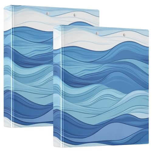 Ordner mit 3 Ringen, 3,8 cm, Cartoon-Wellenlinie, blau-weiß, mit Klemmbrett, 1/2er-Pack für Briefgröße (27,9 x 21,6 cm), 200 Blatt, 2 Stück von KLL