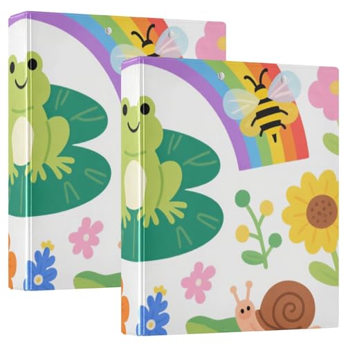 Ordner mit 3 Ringen, 3,8 cm und 1,27 cm, kindliche Illustration, Frosch, Schmetterling, Regenbogen, Blume, Biene, bunt, mit Innentaschen, 1/2er-Pack, Schulbedarf, Ordner, Hardcover, 2 Stück Ordner mit 3 Ringen, 3,8 cm und 1,27 cm, kindliche Illustration, Frosch, Schmetterling, Regenbogen, Blume, Biene, bunt, mit Innentaschen, 1/2er-Pack, Schulbedarf, Ordner, Hardcover, 2 Stück von KLL