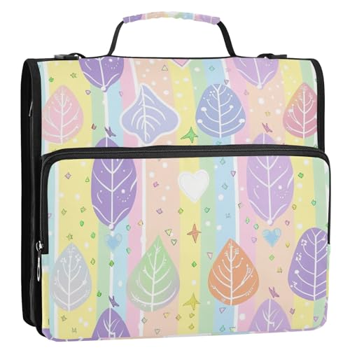 Ordner mit 3 Ringen, Cartoon-Blätter, Cartoon, Regenbogenfarben, 3,8 cm, mit extra Taschen mit Riemen, wasserdicht, tragbar, für Zuhause, Reisen, sichere Aufbewahrungstasche für die Mittelschule Ordner mit 3 Ringen, Cartoon-Blätter, Cartoon, Regenbogenfarben, 3,8 cm, mit extra Taschen mit Riemen, wasserdicht, tragbar, für Zuhause, Reisen, sichere Aufbewahrungstasche für die Mittelschule von KLL
