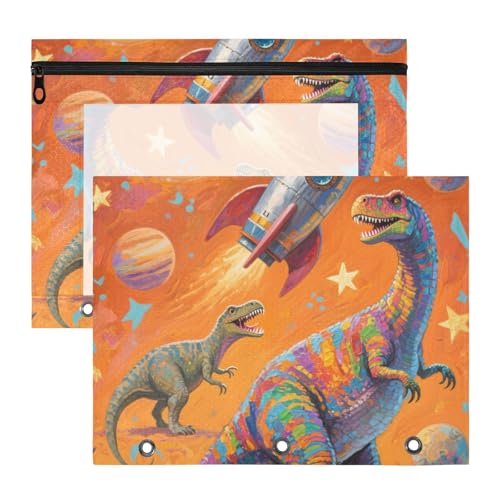 Ordner mit Reißverschluss, Kunststoff, für A4-Papier, Briefe, 2 Stück, Lehrer, College, Zubehör, Cartoon, bunte Dinosaurier-Raketen von KLL