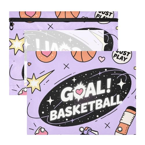 Ordner mit glatten Reißverschlüssen, 3-Loch-Tasche für A4-Papier, Briefe, 2 Stück, Lehrer, Kunstbedarf, Aufbewahrung, Just Play Basket Ball, violetter Druck Ordner mit glatten Reißverschlüssen, 3-Loch-Tasche für A4-Papier, Briefe, 2 Stück, Lehrer, Kunstbedarf, Aufbewahrung, Just Play Basket Ball, violetter Druck von KLL