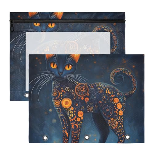 Ordner mit glatten Reißverschlüssen, 3-fach Locher, für A4-Papier, Briefe, 2 Stück, Studenten, Schulbedarf, Boho-Katzenmuster von Mandala-Designs Ordner mit glatten Reißverschlüssen, 3-fach Locher, für A4-Papier, Briefe, 2 Stück, Studenten, Schulbedarf, Boho-Katzenmuster von Mandala-Designs von KLL