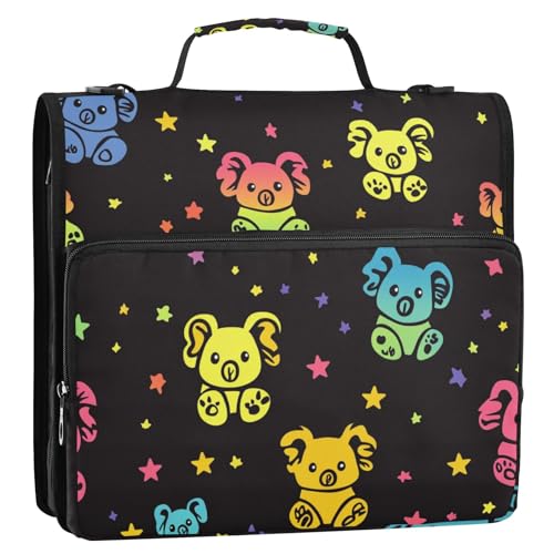 Ordner mit süßem Tier-Cartoon-Koalabär, neonfarben, 3 Ringe, 3,8 cm, mit Reißverschluss und Griff und abnehmbarem Schultergurt, mehrere Taschen, Dokumentenmappe, Organizer für Schule/Büro Ordner mit süßem Tier-Cartoon-Koalabär, neonfarben, 3 Ringe, 3,8 cm, mit Reißverschluss und Griff und abnehmbarem Schultergurt, mehrere Taschen, Dokumentenmappe, Organizer für Schule/Büro von KLL