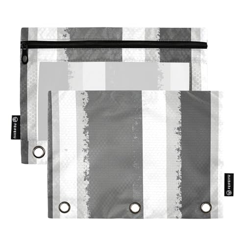 Ordnertasche mit grauem Streifen, geometrisches Muster, 3 Ringe für 3-Loch-Bindertaschen mit drei Ringen, für Schulbedarf Ordnertasche mit grauem Streifen, geometrisches Muster, 3 Ringe für 3-Loch-Bindertaschen mit drei Ringen, für Schulbedarf von KLL