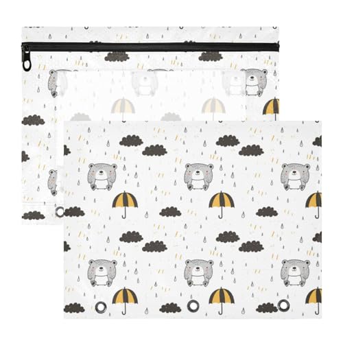Ordnertaschen mit 3 verstärkten Ösen, Kunststoff-Aktenordner für A4-Papier, Briefe, 2 Stück, Lehrer, Schulbedarf, niedliches Tierbär-Muster von KLL
