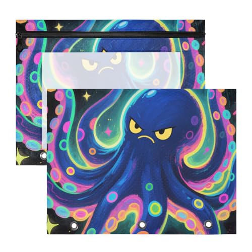 Ordnertaschen mit Reißverschluss, 3 Locher, für A4-Papier, Briefe, 2 Stück, Studenten, College, Cartoon, fluoreszierendes Tier, Meer Ordnertaschen mit Reißverschluss, 3 Locher, für A4-Papier, Briefe, 2 Stück, Studenten, College, Cartoon, fluoreszierendes Tier, Meer von KLL