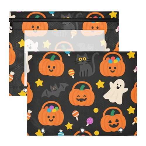 Ordnertaschen mit Reißverschluss, Kunststoff-Aktenordner für 3 Ringe, 2 Stück, Lehrer, Klassenzimmer, Orange, Halloween, Kürbis von KLL