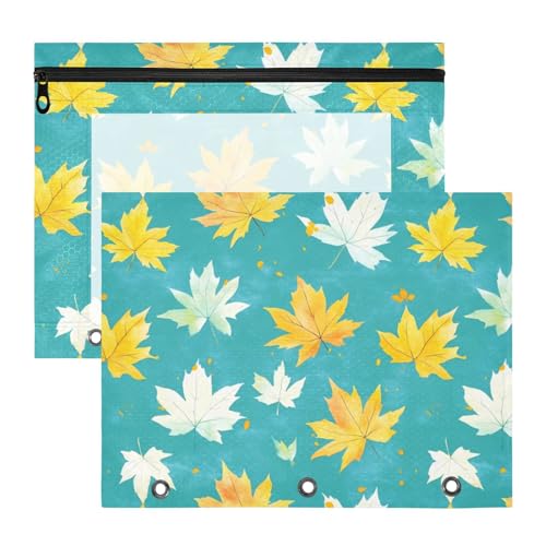 Ordnertaschen mit Reißverschluss, Kunststoff-Aktenordner für 3 Ringe, 2 Stück, für Studenten, Studenten, Lehrerbedarf, Aquarell, Weiß, Gelb, Ahornblätter, Türkis Ordnertaschen mit Reißverschluss, Kunststoff-Aktenordner für 3 Ringe, 2 Stück, für Studenten, Studenten, Lehrerbedarf, Aquarell, Weiß, Gelb, Ahornblätter, Türkis von KLL