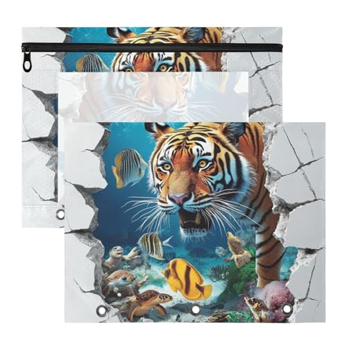 Ordnertaschen mit Sichtfenster, 3 Ringe, Tasche für 3 Ringe, 2 Stück, Lehrer, Zuhause, 3D, rissiges Loch, Tier, Tiger, Unterwasser Ordnertaschen mit Sichtfenster, 3 Ringe, Tasche für 3 Ringe, 2 Stück, Lehrer, Zuhause, 3D, rissiges Loch, Tier, Tiger, Unterwasser von KLL