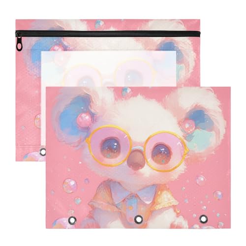 Ordnertaschen mit glatten Reißverschlüssen, Kunststoff-Aktenordner für 3 Ringe, 2 Stück, Lehrerklasse, Cartoon, niedlicher Koala-Pfirsich Ordnertaschen mit glatten Reißverschlüssen, Kunststoff-Aktenordner für 3 Ringe, 2 Stück, Lehrerklasse, Cartoon, niedlicher Koala-Pfirsich von KLL