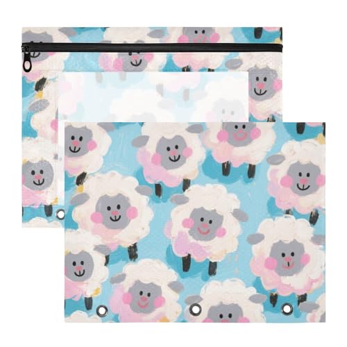 Ordnertaschen mit glatten Reißverschlüssen, Kunststoff-Aktenordner für A4-Papier, Briefe, 2 Stück, Studenten, Büro, niedliches Cartoon, weißes Schaf Ordnertaschen mit glatten Reißverschlüssen, Kunststoff-Aktenordner für A4-Papier, Briefe, 2 Stück, Studenten, Büro, niedliches Cartoon, weißes Schaf von KLL