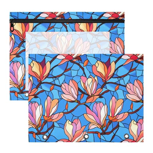 Ordnertaschen mit glatten Reißverschlüssen, Kunststoff-Aktenordner für A4-Papier, Briefe, 2 Stück, Studenten, Schulbedarf, blühende Magnolie, Blume, Glaskunst Ordnertaschen mit glatten Reißverschlüssen, Kunststoff-Aktenordner für A4-Papier, Briefe, 2 Stück, Studenten, Schulbedarf, blühende Magnolie, Blume, Glaskunst von KLL