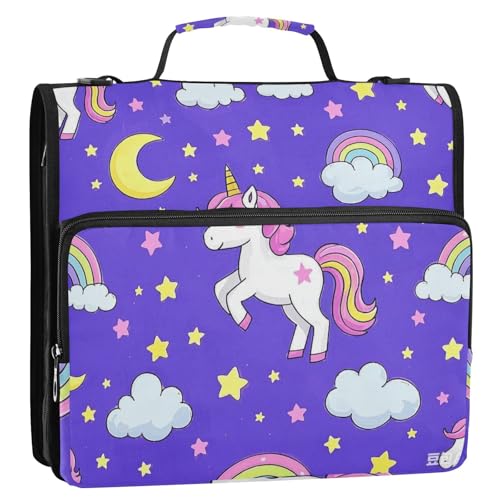 Ordnungsmappe mit niedlichem Cartoon-Einhörner, Stern, lila, pfirsichfarben, 3,8 cm, mit Griff und abnehmbarem Schultergurt, mehrere Taschen, Portfolio-Ordner für Büro, Schule Ordnungsmappe mit niedlichem Cartoon-Einhörner, Stern, lila, pfirsichfarben, 3,8 cm, mit Griff und abnehmbarem Schultergurt, mehrere Taschen, Portfolio-Ordner für Büro, Schule von KLL