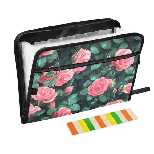 Organizer-Ordner mit rosa Rosen-Blumen, 13 Taschen, A4, Briefgröße mit Reißverschluss, für Bürobedarf, Ordner für Dokumente Organizer-Ordner mit rosa Rosen-Blumen, 13 Taschen, A4, Briefgröße mit Reißverschluss, für Bürobedarf, Ordner für Dokumente von KLL