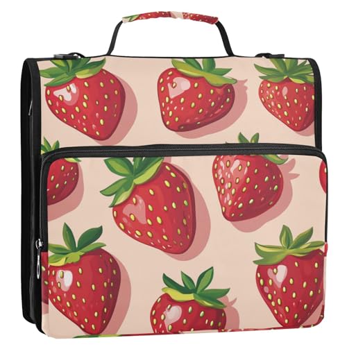 Organizer mit 3 Ringen, Cartoon-Erdbeer-Motiv, 3,8 cm, Büroordner mit Schultergurt, Kapazität für Schulbücher, Organizer für Mittelschule Organizer mit 3 Ringen, Cartoon-Erdbeer-Motiv, 3,8 cm, Büroordner mit Schultergurt, Kapazität für Schulbücher, Organizer für Mittelschule von KLL