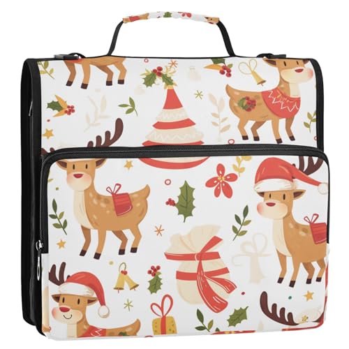 Organizer mit 3 Ringen, Motiv: Hirsch, Weihnachten, Weiß, Winter, 3,8 cm, mit Schultergurt, mehrere Taschen, Dokumentenmappe, Organizer für Schule und Büro Organizer mit 3 Ringen, Motiv: Hirsch, Weihnachten, Weiß, Winter, 3,8 cm, mit Schultergurt, mehrere Taschen, Dokumentenmappe, Organizer für Schule und Büro von KLL