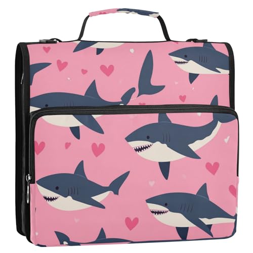 Organizer mit Schultergurt, wasserdicht, für Mittelschule, Carpeta del organizador mit 3 Ringen, 3,8 cm, Cartoon-Haifisch, Rosa Organizer mit Schultergurt, wasserdicht, für Mittelschule, Carpeta del organizador mit 3 Ringen, 3,8 cm, Cartoon-Haifisch, Rosa von KLL