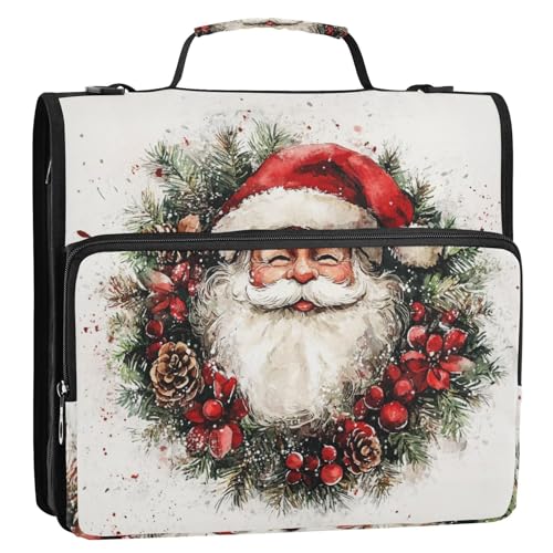 Organizer mit Weihnachtsmann auf einem Kranz, Aquarellfarben, 3 Ringe, Reißverschluss, Organizer mit Griff, mehrere Taschen, Dokumentenmappe, Organizer für Mittelschüler Organizer mit Weihnachtsmann auf einem Kranz, Aquarellfarben, 3 Ringe, Reißverschluss, Organizer mit Griff, mehrere Taschen, Dokumentenmappe, Organizer für Mittelschüler von KLL