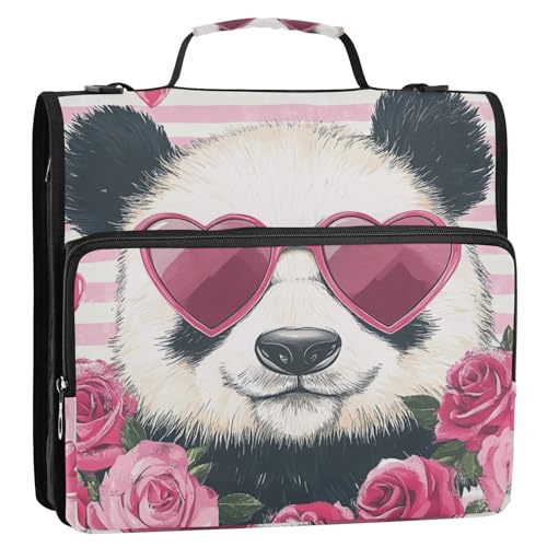 Panda Pink Rose 3 Ringe Reißverschluss Ordner mit Schultergurt Laege Kapazität Schulbedarf Organizer für Mittelschule Bolsa de almacenamiento de archivos von KLL