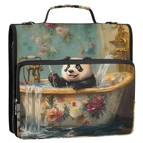 Panda Retro-Badewanne, 3,8 cm, 3 Ringe, Ordner-Organizer mit Griff, leicht zu transportieren, Dokumenten-Organizer für Büro, Schule, Clip de Cremallera escolar von KLL