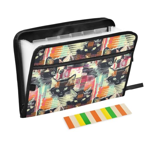 Pop-Art-Stil Katzen-Erweiterungsmappe 13 Fächer, A4, Briefgröße mit Reißverschluss, für Dokumentenaufbewahrung, Ordner, Organizer mit Taschen Pop-Art-Stil Katzen-Erweiterungsmappe 13 Fächer, A4, Briefgröße mit Reißverschluss, für Dokumentenaufbewahrung, Ordner, Organizer mit Taschen von KLL