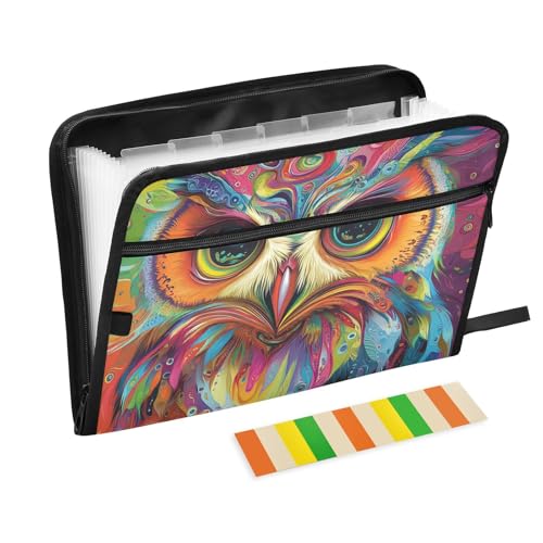 Psychedelic Art Eulen-Dokumentenmappe, 13 Taschen, A4, Briefgröße mit Reißverschluss, für Bürobedarf, Aktenordner Psychedelic Art Eulen-Dokumentenmappe, 13 Taschen, A4, Briefgröße mit Reißverschluss, für Bürobedarf, Aktenordner von KLL