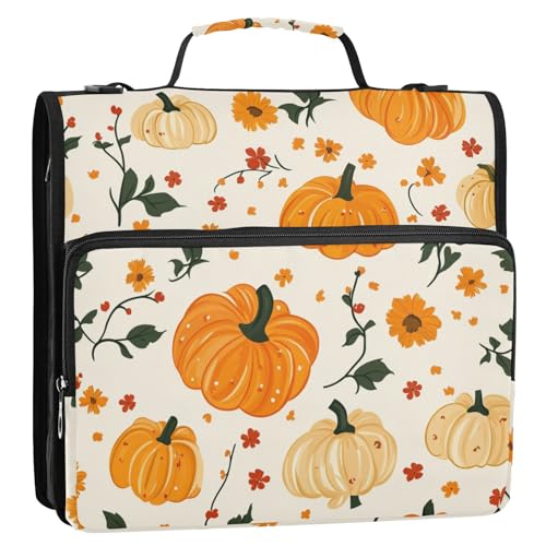 Pumkin Büroordner im Landhausstil, Cartoon-Stil, 3 Ringe, mit Schultergurt und Griff, mehrere Taschen, Reißverschluss, Portfolio für Schule und Büro Pumkin Büroordner im Landhausstil, Cartoon-Stil, 3 Ringe, mit Schultergurt und Griff, mehrere Taschen, Reißverschluss, Portfolio für Schule und Büro von KLL