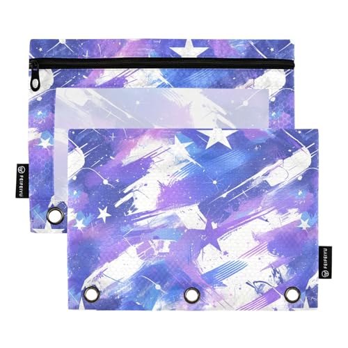 Purple Stars Moderne Ordnertaschen aus Kunststoff für 3-Loch-Bindertaschen mit Reißverschluss für Büro, Zuhause, Reisen, Karten, Aufbewahrungsbehälter Purple Stars Moderne Ordnertaschen aus Kunststoff für 3-Loch-Bindertaschen mit Reißverschluss für Büro, Zuhause, Reisen, Karten, Aufbewahrungsbehälter von KLL