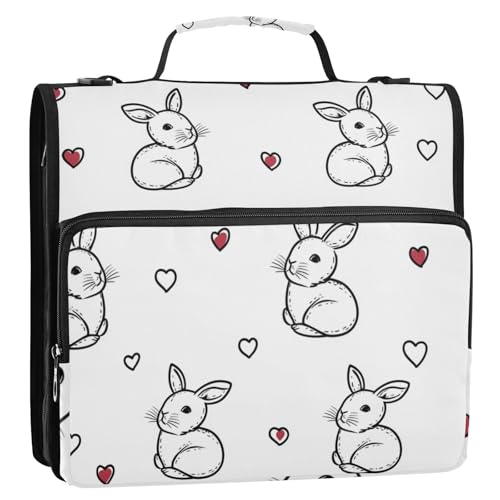 Rabbit Simple Line Valentine 3,8 cm 3-Ringbuch mit extra Taschen mit Schultergurt, mehrere Taschen, Dokumenten-Organizer für die Schule Rabbit Simple Line Valentine 3,8 cm 3-Ringbuch mit extra Taschen mit Schultergurt, mehrere Taschen, Dokumenten-Organizer für die Schule von KLL