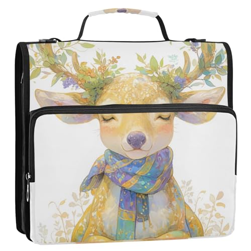 Reindeer hyperrealistischer Stil, lebendige Farben, 3 Ringe, 3,8 cm, Reißverschluss, mit Griff und abnehmbarem Schultergurt, leicht zu transportieren, Dokumentenmappe für die Mittelschule Reindeer hyperrealistischer Stil, lebendige Farben, 3 Ringe, 3,8 cm, Reißverschluss, mit Griff und abnehmbarem Schultergurt, leicht zu transportieren, Dokumentenmappe für die Mittelschule von KLL