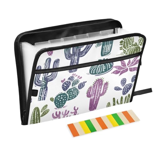 Retro-Kaktus-Kollektion, weiß, erweiterbare Hängemappe, 13 Taschen, A4, Briefgröße mit Reißverschluss, für Papiere, Aktenordner, Fächermappe, Carpeta de Retro-Kaktus-Kollektion, weiß, erweiterbare Hängemappe, 13 Taschen, A4, Briefgröße mit Reißverschluss, für Papiere, Aktenordner, Fächermappe, Carpeta de von KLL
