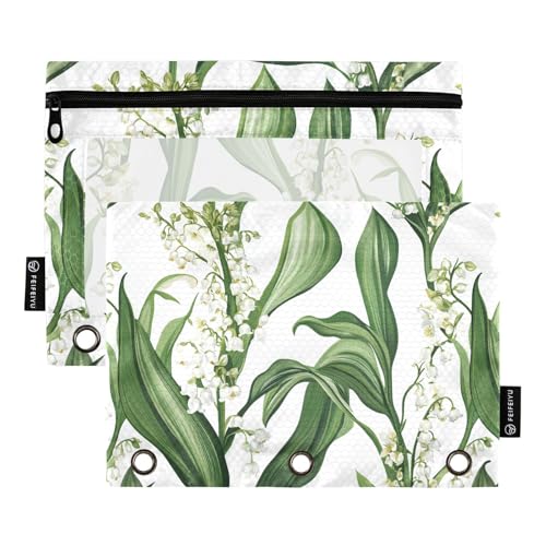 Retro Maiglöckchen weiße Bindertaschen, transparentes Federmäppchen für 3 Ringe, Bindertasche mit 3 Löchern, für Schule, Schreibwaren von KLL