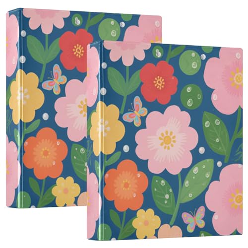 Ringbuch, rund, 3,8 cm, buntes Blumenmuster mit Taschen, 1/2er-Pack, für Briefgröße (27,9 x 21,6 cm), 200 Blatt, 2 Stück von KLL