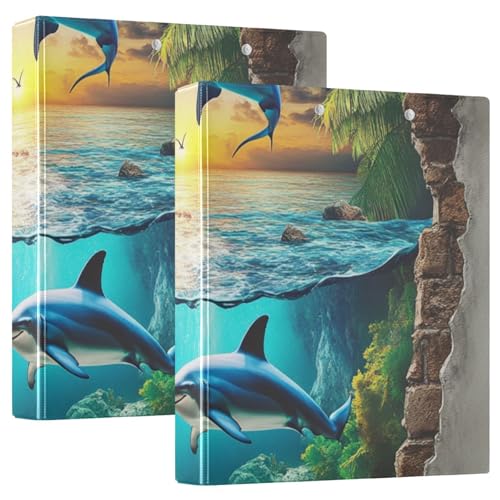 Ringbuch mit 3 Ringen, 3,8 cm, 3D-Loch, weiße Wand, Ozean, Tierhai, mit Innentaschen, 1/2er-Pack, für Briefgröße (27,9 x 21,6 cm), 200 Blatt, 2 Stück von KLL