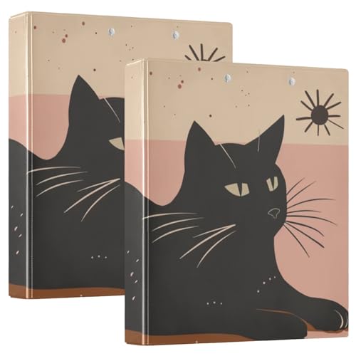 Ringbuch mit 3 Ringen, 3,8 cm, Cartoon-Motiv schwarze Katze mit Innentaschen, 1/2 Packung Ordner für Briefgröße (27,9 x 21,6 cm), 200 Blatt, 2 Stück von KLL