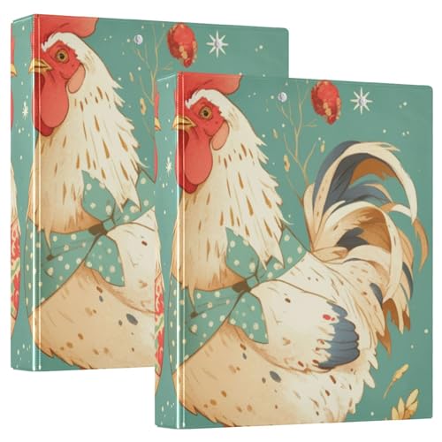 Ringbuch mit runden Ringen, 1 und 1/2 Zoll, ländlich, niedlich, Hahn, mit Taschen, 1/2er-Pack, Schulordner, Hardcover, 2 Stück Ringbuch mit runden Ringen, 1 und 1/2 Zoll, ländlich, niedlich, Hahn, mit Taschen, 1/2er-Pack, Schulordner, Hardcover, 2 Stück von KLL