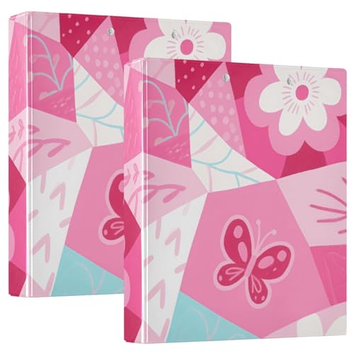 Ringbuch mit runden Ringen, 3,5 cm, Rosa, geometrische Formen, Blumen mit Innentaschen, 1/2 Stück, Ordner für die Schule, 200 Blatt, 2 Stück Ringbuch mit runden Ringen, 3,5 cm, Rosa, geometrische Formen, Blumen mit Innentaschen, 1/2 Stück, Ordner für die Schule, 200 Blatt, 2 Stück von KLL